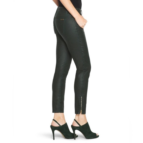WHBM x Saint Honore Spruce Green Coated Skinny Jean Zip Ankle Women’s Si… - Picture 3 of 12